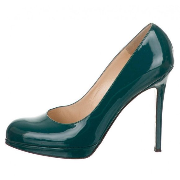 Christian Louboutin 35.5 New Simple 120 Teal Blue GPatent Leather Platform Pumps - Picture 3 of 8